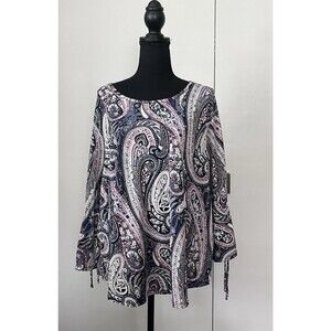 Women's 18W-20W Top Boat neck Paisley Shirtail Top‎ long sleeves Boho